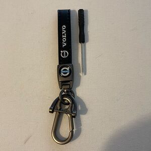 Volvo Logo Key Fob Keychain in Black Leather NWT